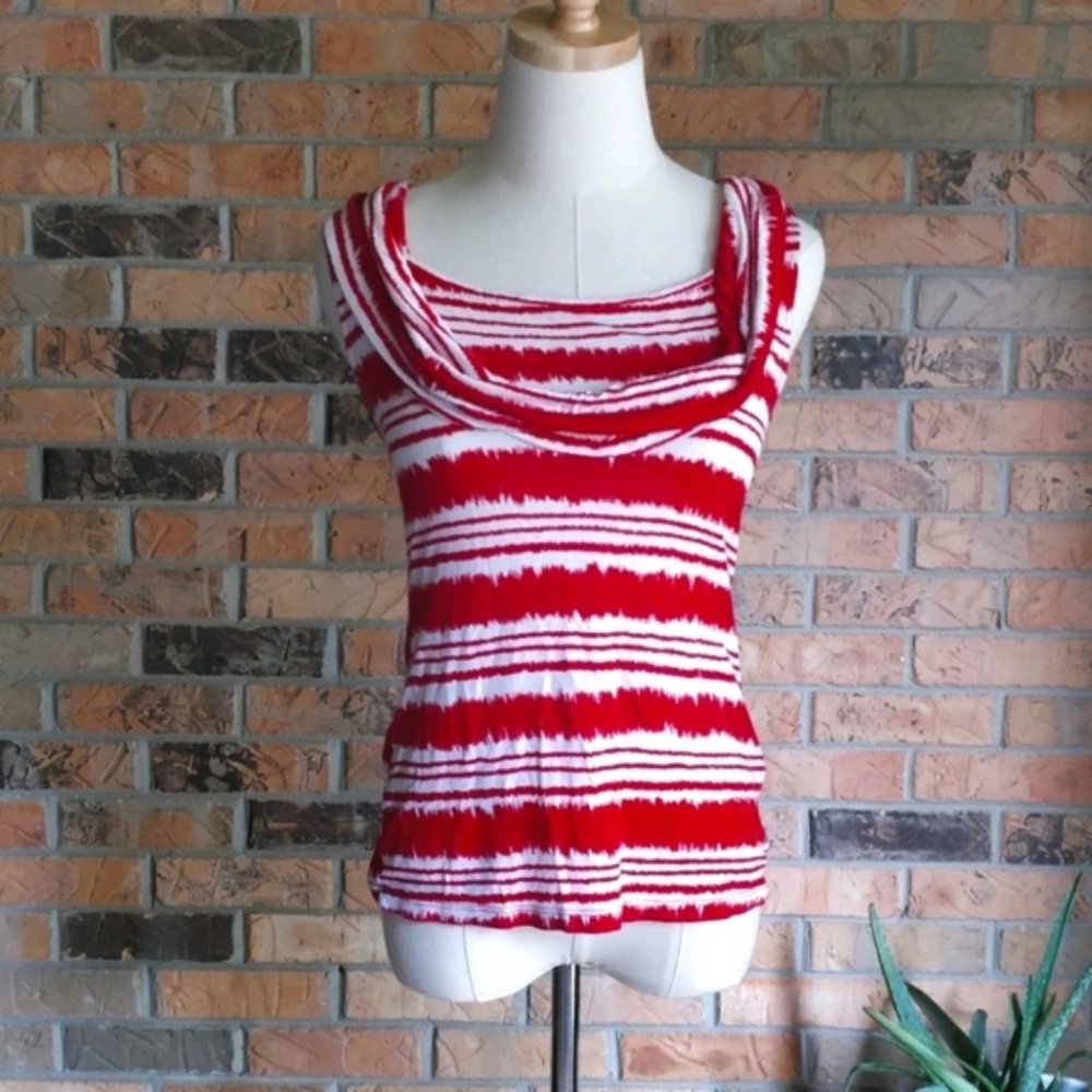 West Kei Red White Striped Tie-dye Tank Top Shirt Blouse S B3